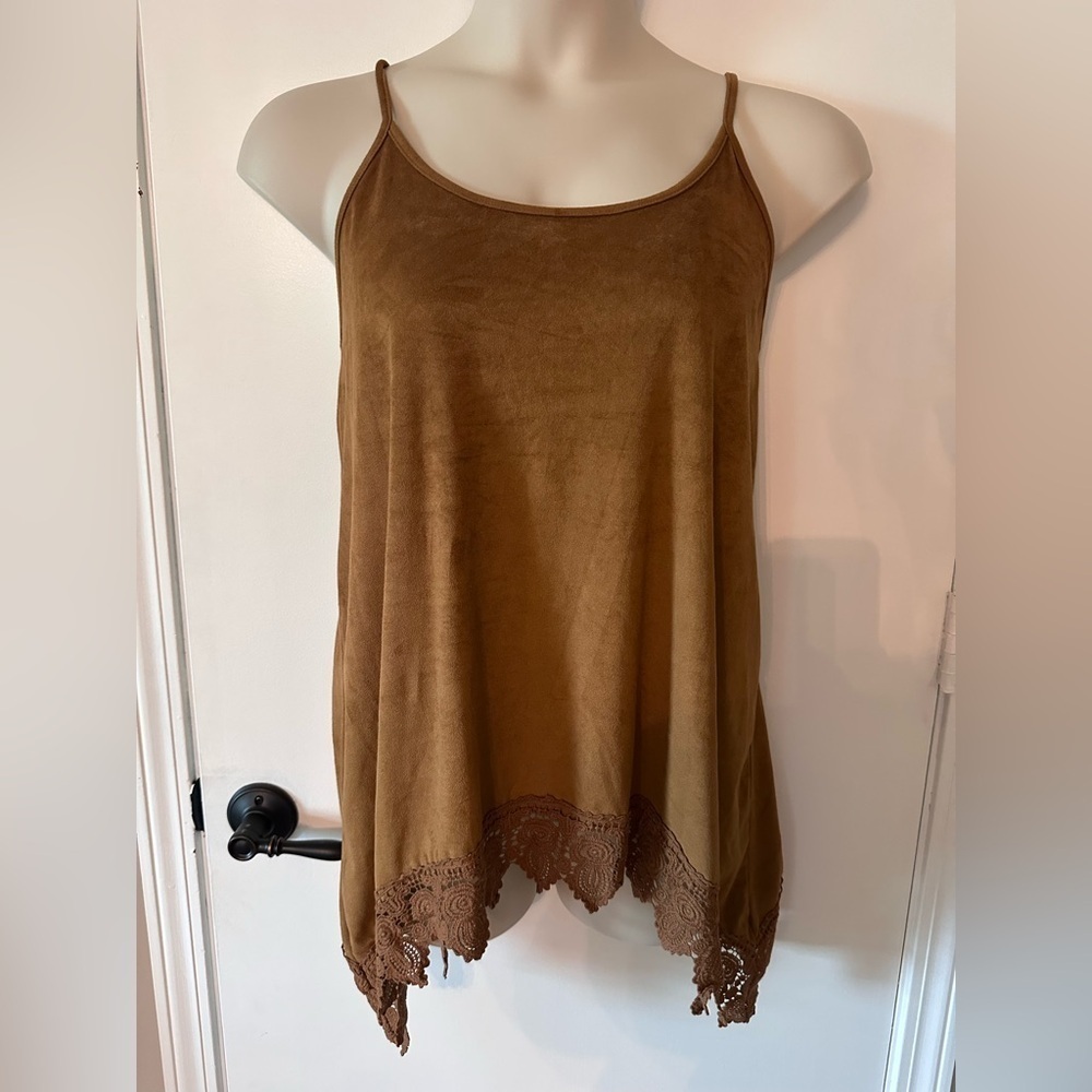 Western brown faux leather adjustable stylish tank top size 14 or 0X #1836